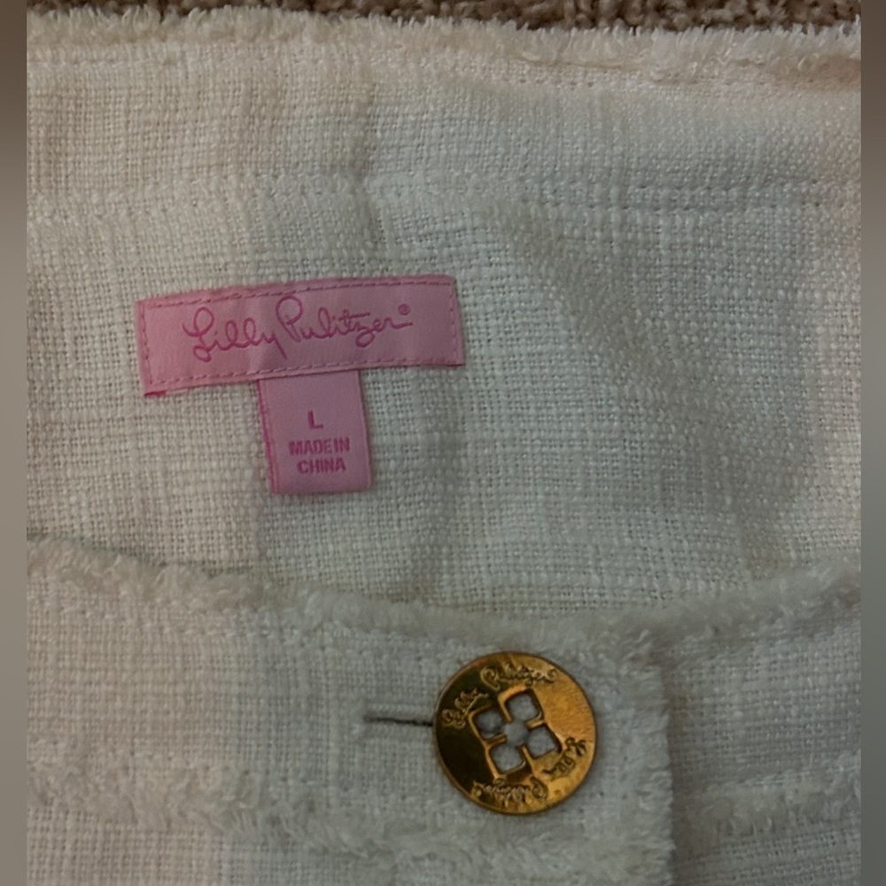 Lilly Pulitzer Cream Millie Linen Blend Jacket with Gold Buttons, Size Large - Picture 4 of 15